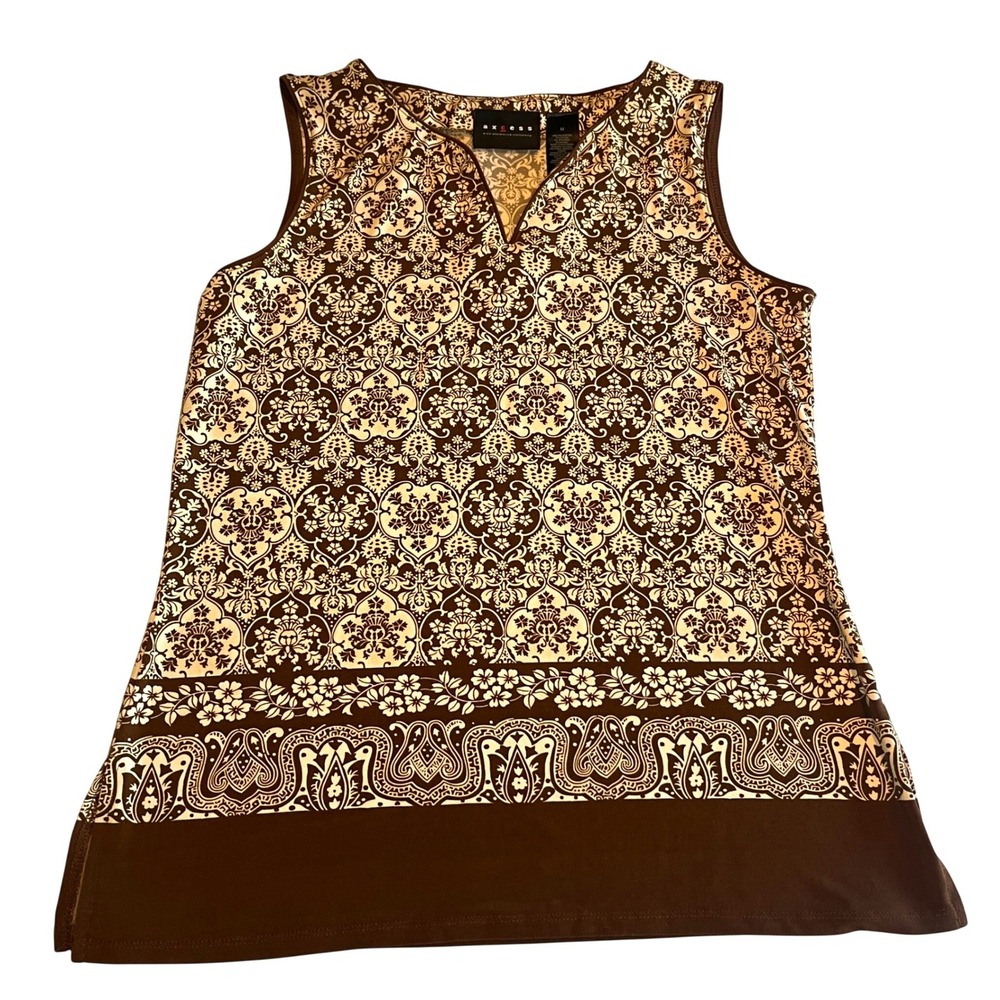 Axcess Brown Damask Floral Sleeveless Stretchy Y2K Top Womens Med Fairy Goblin